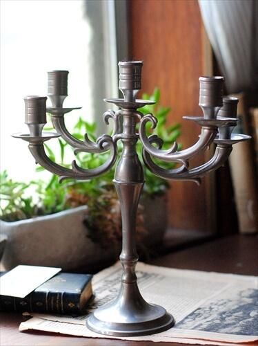 ドイツ製 ピューター 錫 5灯キャンドルホルダー アンティーク