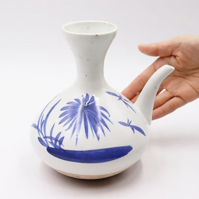 手描き染付酒徳利一輪挿し明治大正アンティーク