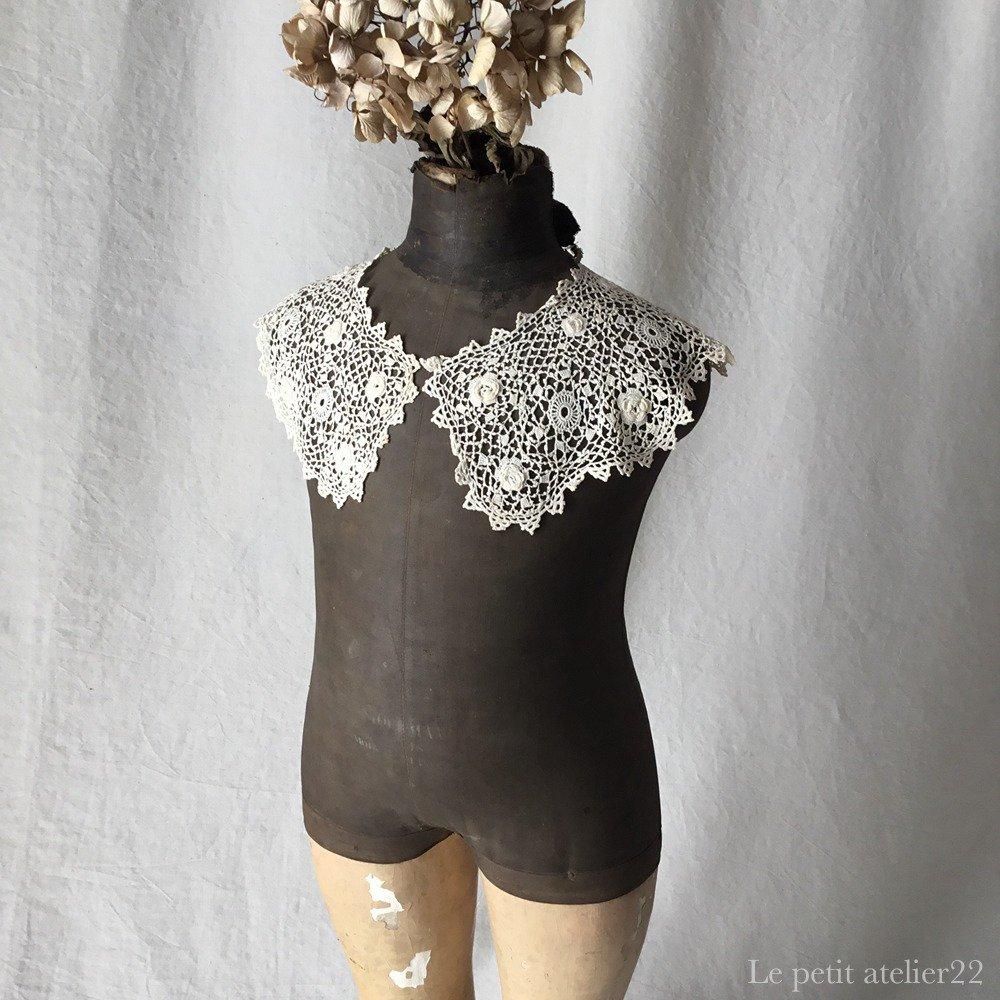 大人用)フランス アンティーク アイリッシュクロシェ 付け襟 ライト