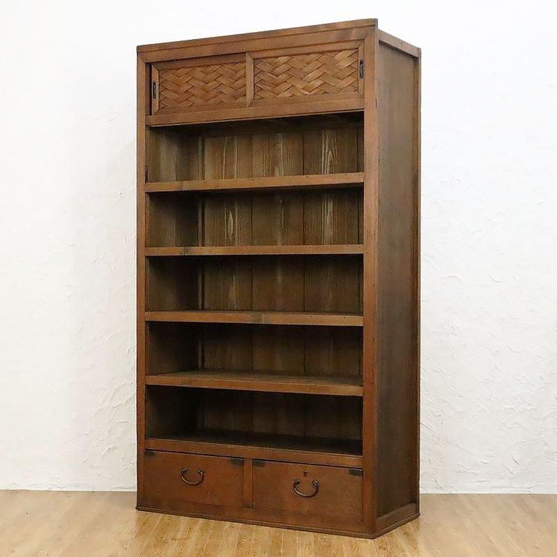 網代の棚 引戸付き和風食器棚 アンティーク