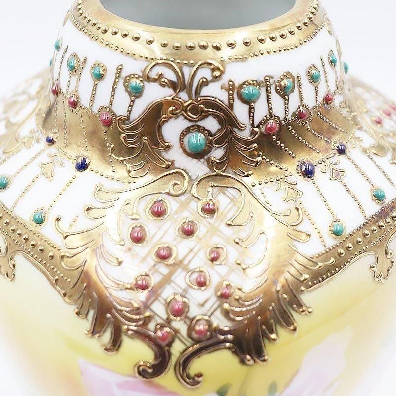 大正時代のオールドノリタケ手描き薔薇花瓶金彩アンティーク