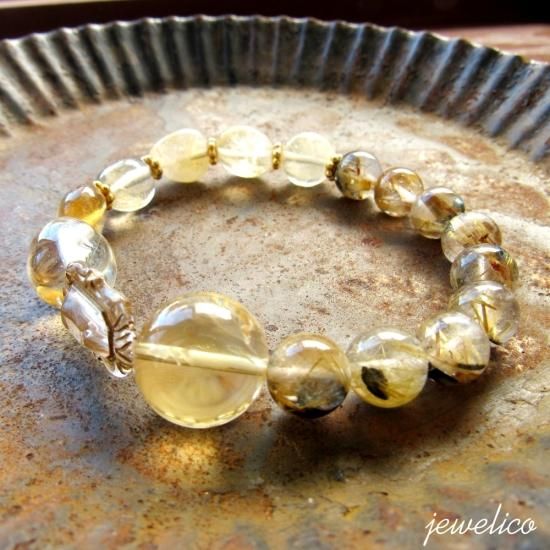 金運強 太陽放射ルチルブレスレット ヘマタイト ルチルクォーツ 2-14