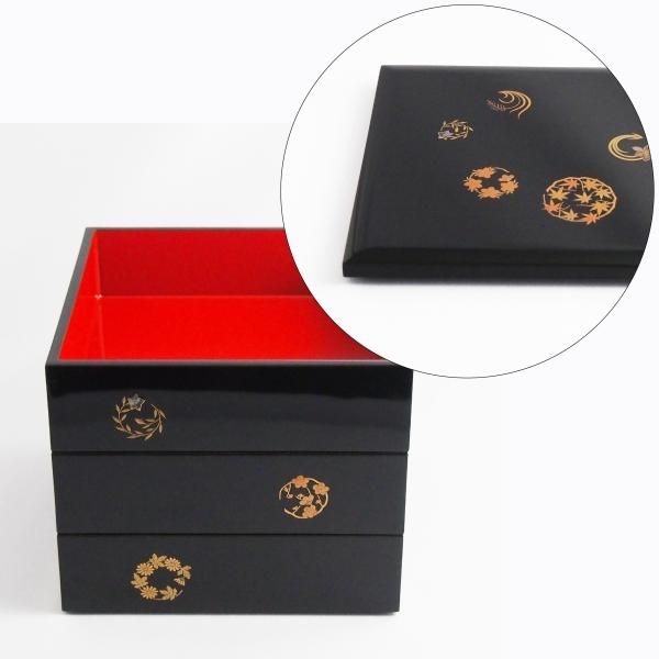 加賀蒔絵 6寸 姫華丸 角 三段重 - 【漆器の通販】漆器の能作｜1780年