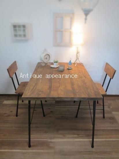 サイズ約W1300×D800】アンティーク風ダイニングテーブル・鉄脚アイアン