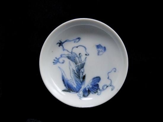 古伊万里 染付 鳥に草花文図 豆皿