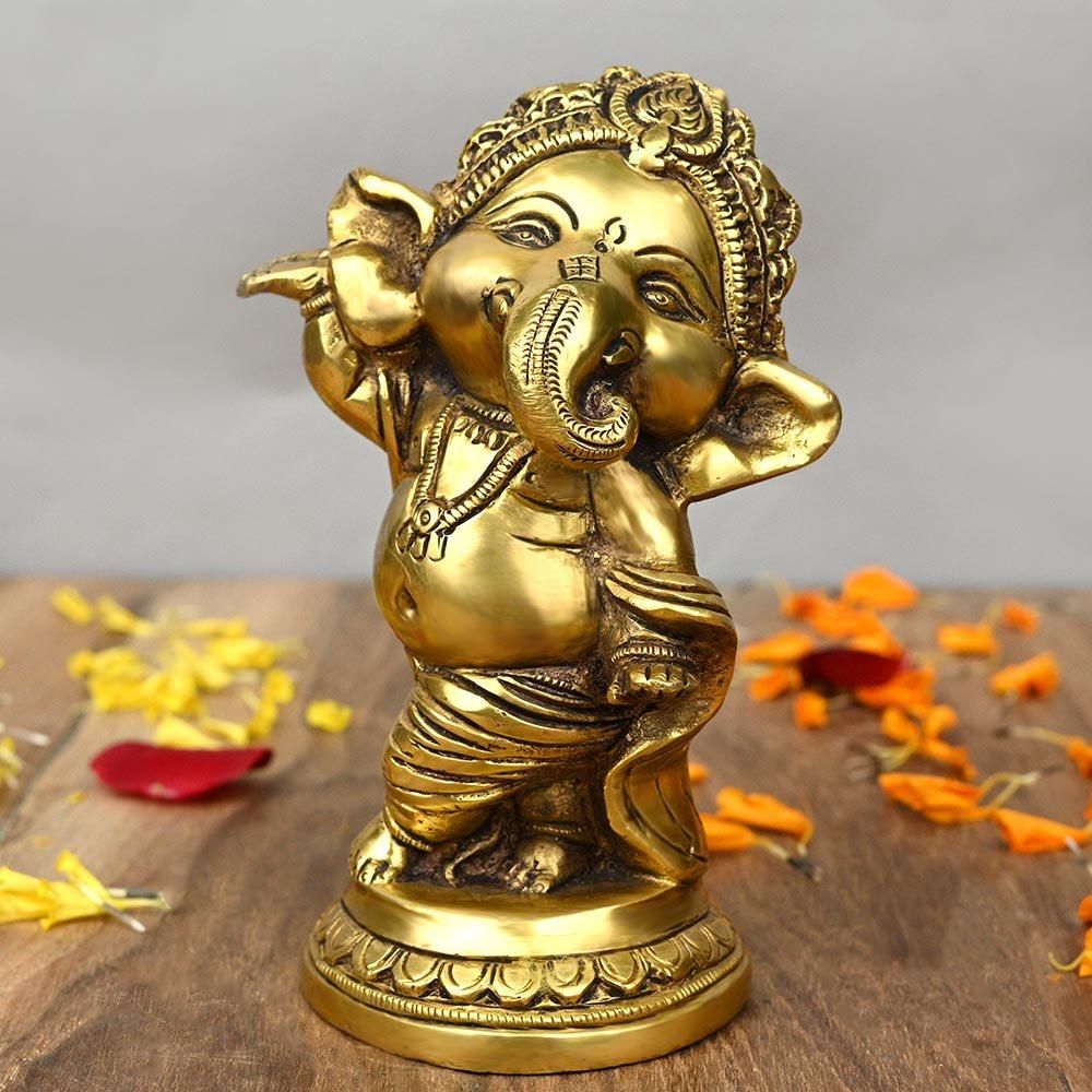 ガネーシャ神像（真鍮製、ダンス）（受注製作）- スピリチュアルインド