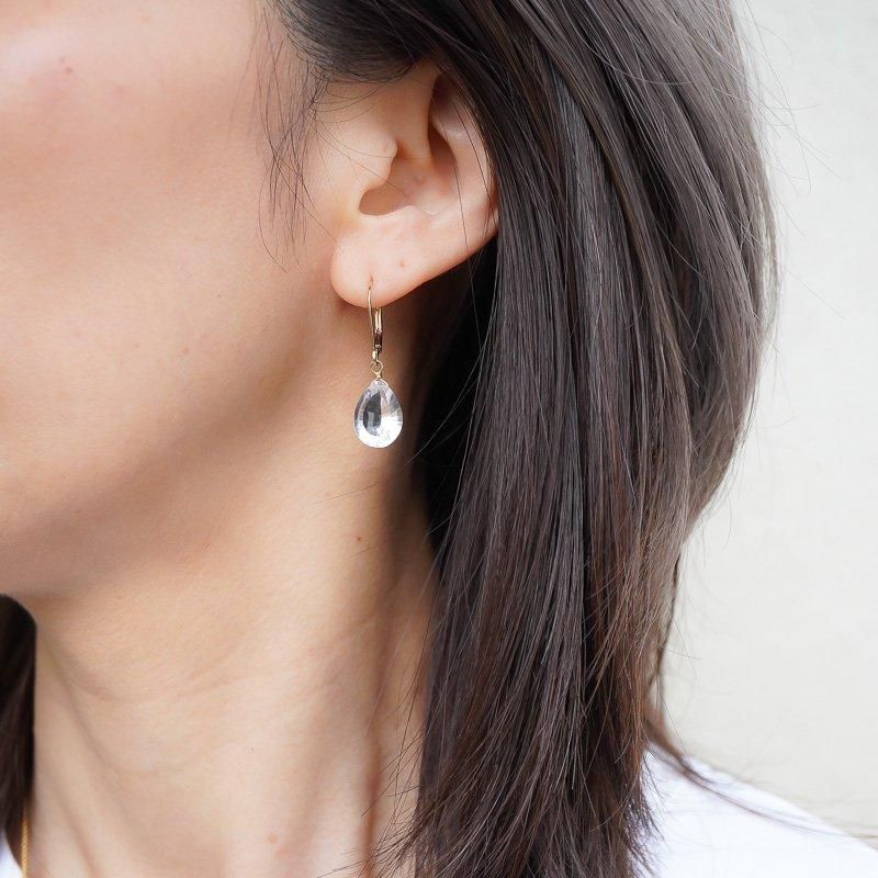 minikin]14kgf/コンケーブカットクリスタルクォーツシンプルピアス