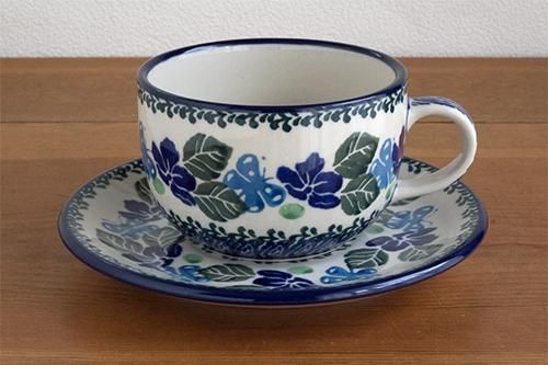 アルテ」ティーカップ＆ソーサー 230cc【青い蝶】 - ポーランド陶器