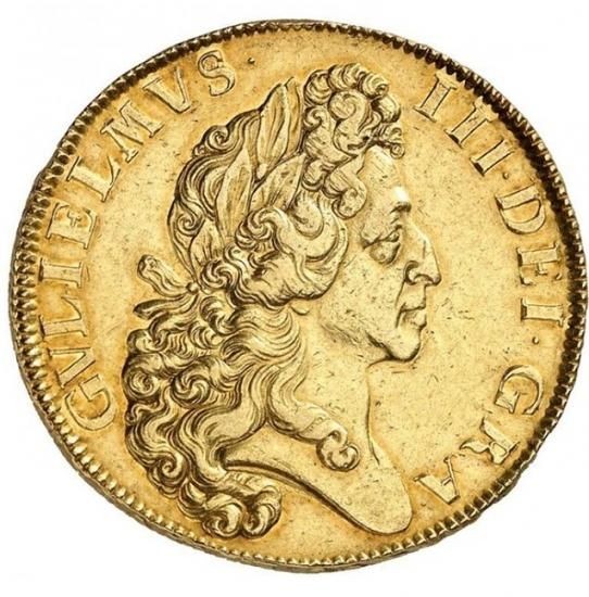 イギリス 1701 ウィリアム3世 5ギニー金貨 NGC AU58！ - 【鑑定済