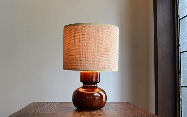ヴィンテージ シェード付陶器テーブルランプ（H26cm）｜アンティーク