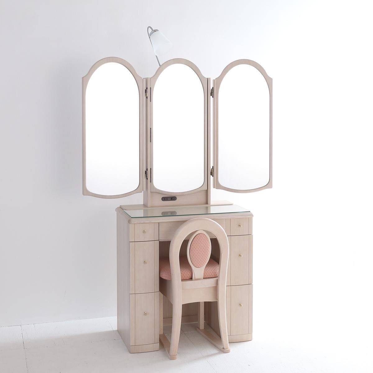 ビーナス本三面鏡（ミルキーホワイト）アームランプドレッサー 収納