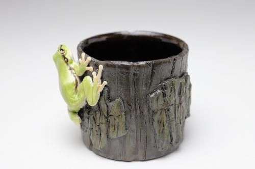 腰越祐貴 「 アマガエルと樹皮のようなぐい呑 」 酒器 - レトロ