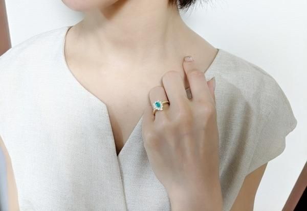 ブラジル産カボションパライバトルマリン ダイヤモンドリング PA 0.359