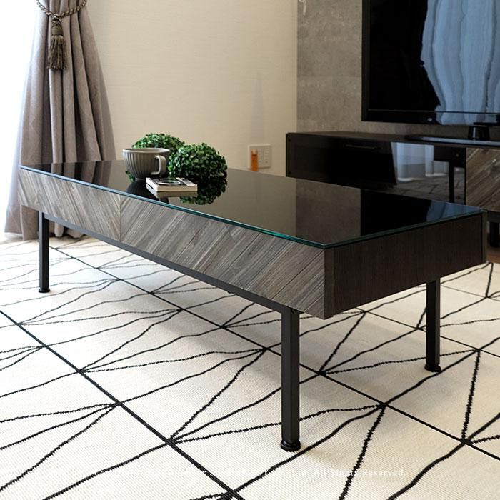 ローテーブル リビングテーブル ガラス天板 ダークグレー ブラック