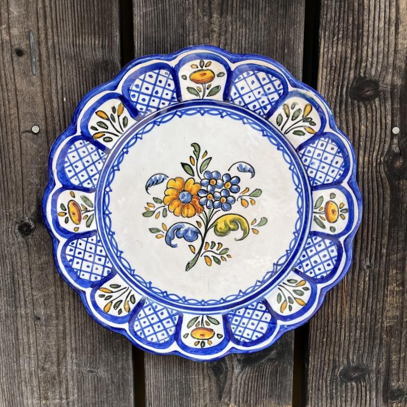 送料込】スペイン陶器 タラベラ焼の絵皿 ハンドメイドでしっかりした
