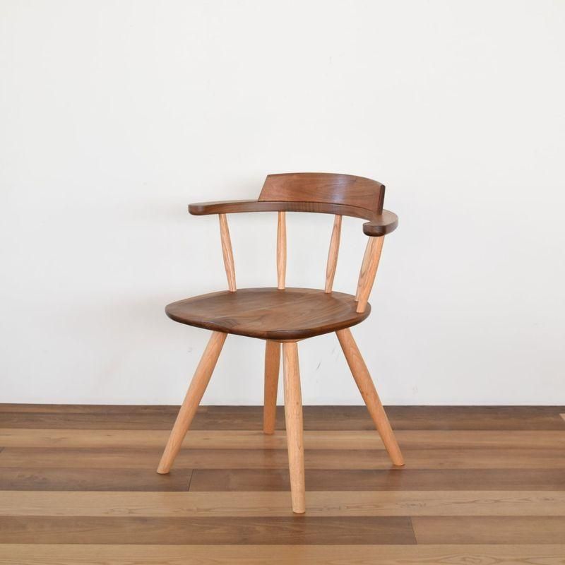 ナガノインテリア 回転ブラウンアームチェア 木製フレーム 回転チェア