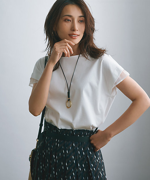 洗える】スムースコンビジャージー フレンチスリーブ カットソー