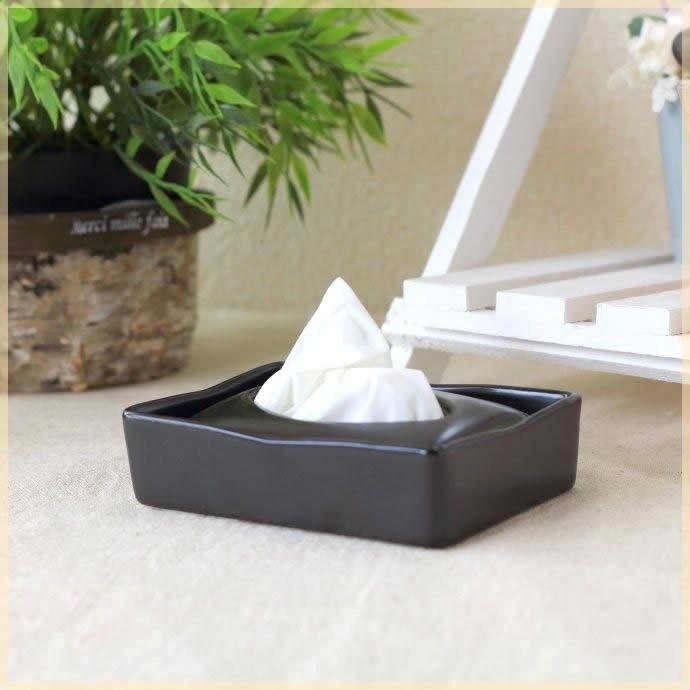 陶器製黒マットティッシュボックス 国産 美濃焼 ティッシュケース