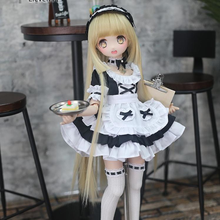 1/4,MDDもち足サイズ 半袖 ミニスカワンピース メイド服セット
