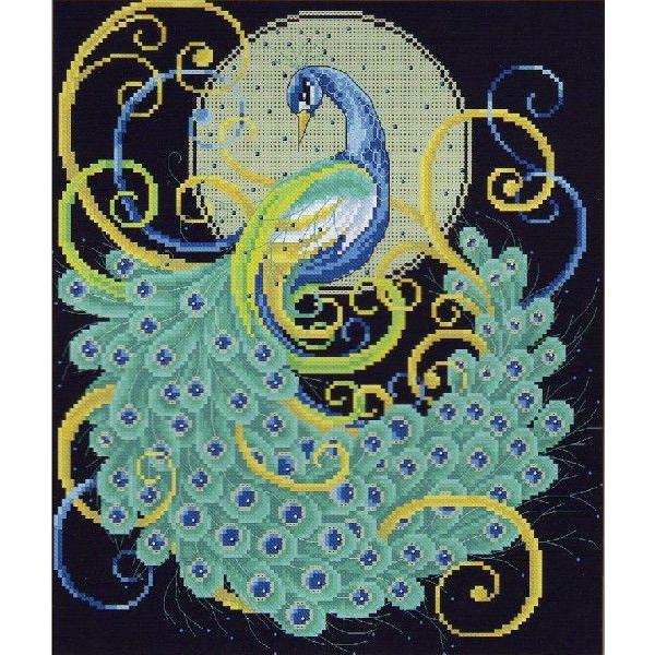 クロスステッチ完成品】富贵花开（孔雀:クジャク）