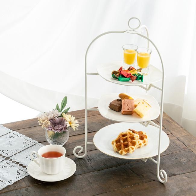 ケーキスタンド ドルチェ フォールダブルケーキスタンド3段 ホワイト