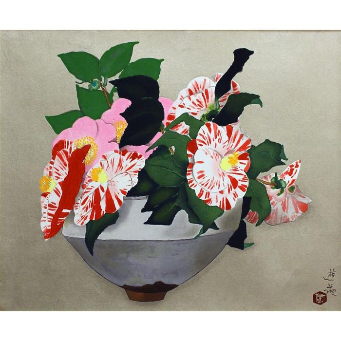 小倉遊亀 「 椿など 」 手摺 木版画 版画 日本画 絵画 つばき 花 静物