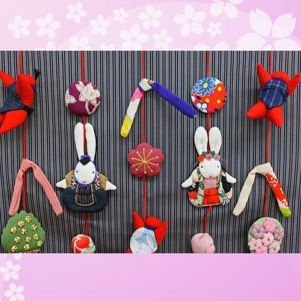 正絹古布 日本製 押し絵タペストリー飾り【桃の節句】NO.S1030 うさぎ