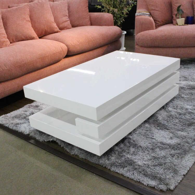 センターテーブル おしゃれ 白 ホワイト モダン 幅120cm 鏡面 光沢