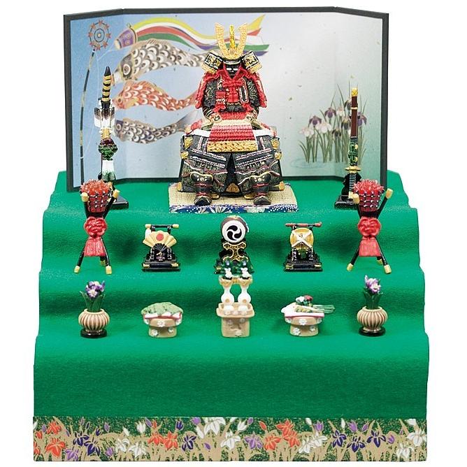 五月人形 鎧飾り コンパクト 5267 鎧大赤新三段飾り （毛ばたき付