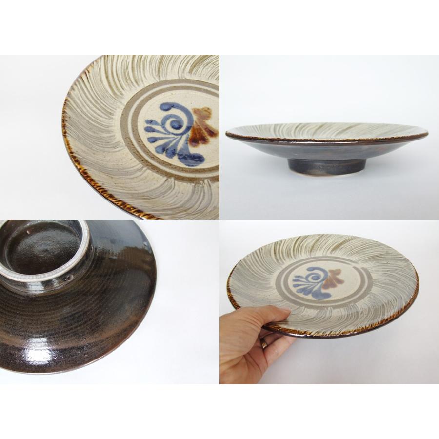 やちむん 民藝 壺屋焼 陶藝玉城尺皿 刷毛目に呉須唐草 : おまめ - 通販