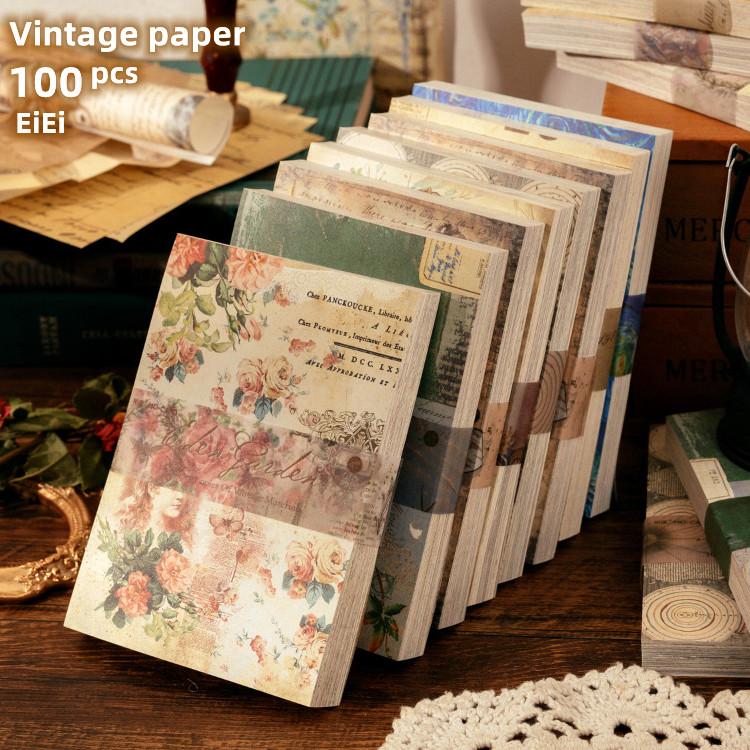 大容量 ヴィンテージ ペーパー 100枚50柄 14〜21番 素材紙 ブック 背景