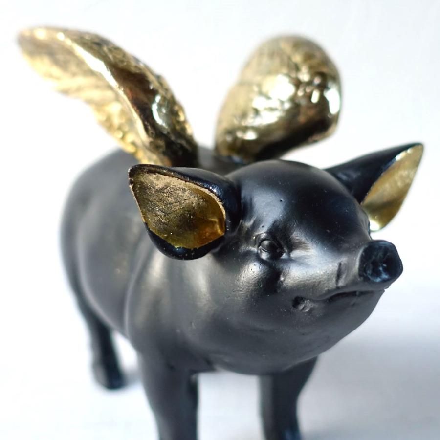 エンジェルピッグ 豚 天使 大人可愛い ブタ 置物 オブジェ ブラック 黒