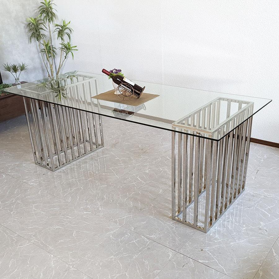 新品】ダイニングテーブル 幅200cm ガラステーブル ガラス天板