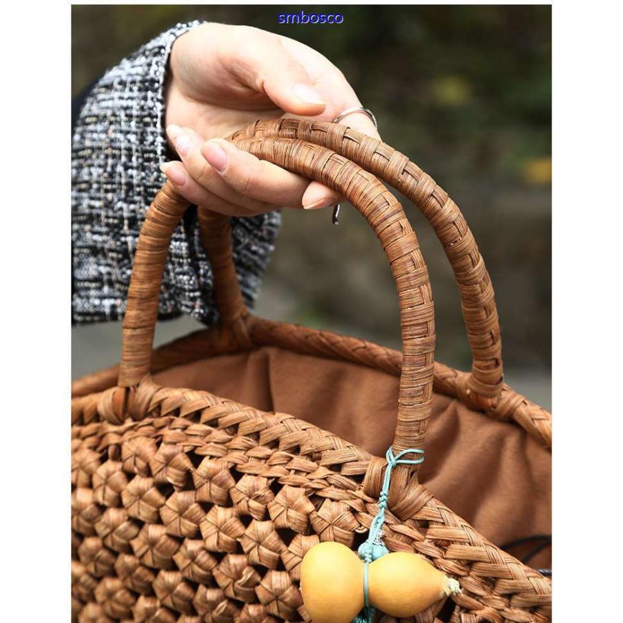 職人手作り 山葡萄かごバッグ 内布付き 山ぶどう 六角花編み 籠バッグ