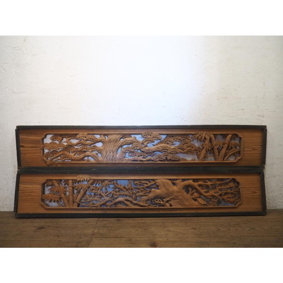 タI0859◇(4)【H33cm×W184cm】×2枚◇分厚い木彫り細工の古い木製欄間