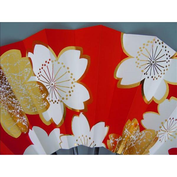 舞扇子 日本舞踊 踊り用 桜柄・赤・白・金 黒塗骨 京扇子 箱なし