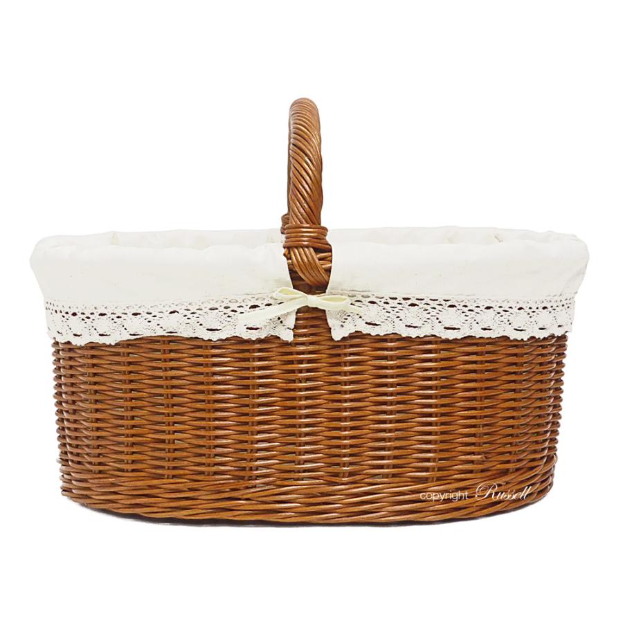 籐 かご バスケット 布付き ピクニックバスケット 籠 ラタン 収納かご