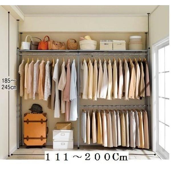 ハンガーラック 伸縮 突っ張り ワードローブ 棚 クローゼット 押し入れ