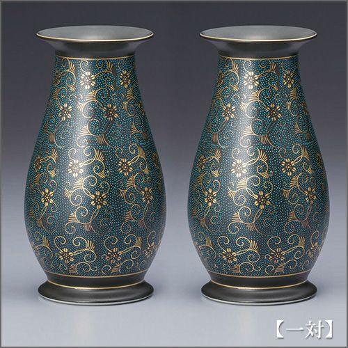 仏壇屋 滝田商店 仏壇用花瓶・お盆用花瓶 九谷焼 青粒鉄仙 8号(一対