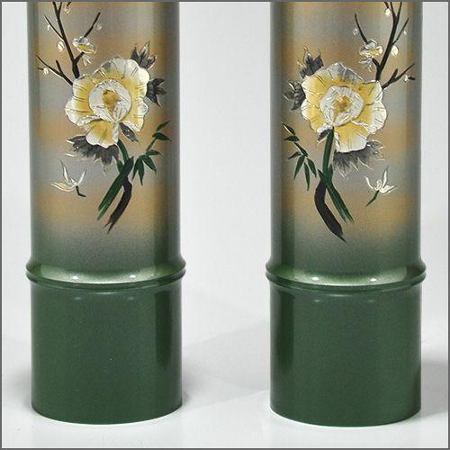 仏壇屋 滝田商店 仏壇用花瓶・お盆用花瓶 銅製 細竹型 牡丹四君子彫金