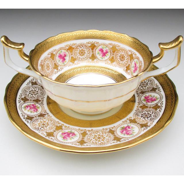 コウルドン 金彩薔薇絵 ダブルハンドル カップ＆ソーサー アンティーク