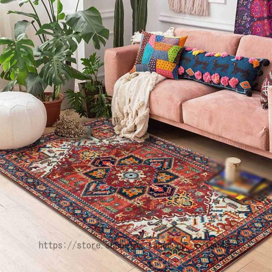 ビンテージ風 ペルシャ柄 絨毯 ラグマット 3畳 4.5畳 レッド オレンジ