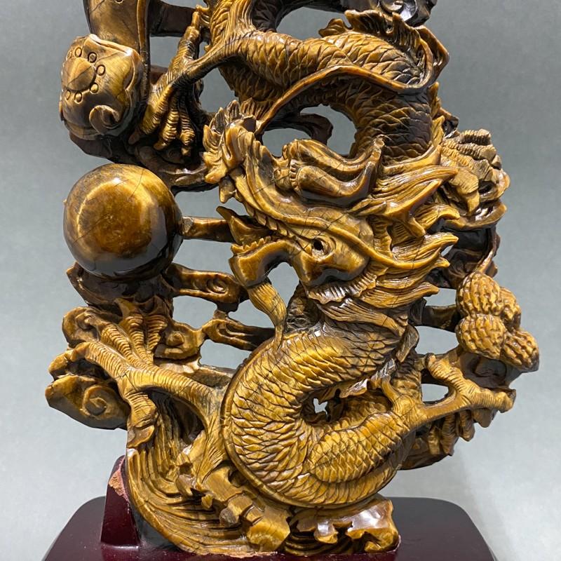 天然石彫刻置物 タイガーアイ 龍 台座付き : 陽和堂 - 通販 - Yahoo