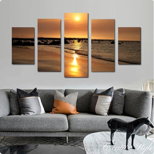 インテリア アートパネル 海辺の夕陽 絵画 油絵風 壁飾り ファブリック