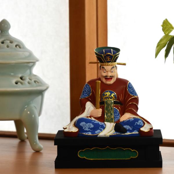 木彫り 仏像 【閻魔大王】 桧木 坐2.5寸 極彩色 総高約13cm : 海宇工芸