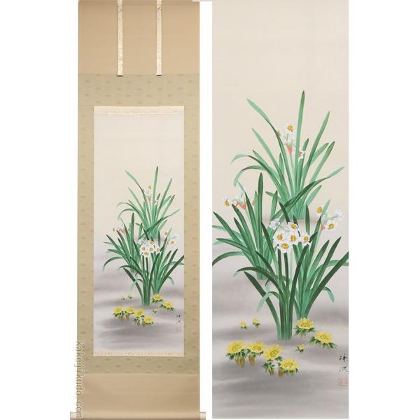 掛け軸 水仙 福寿草 (岡本珠洸) （掛軸小物なし) 【掛軸】 : 掛け軸