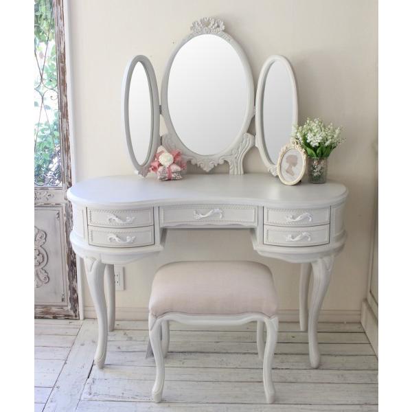 3面ドレッサー ドレッサー かわいい 猫脚 三面鏡 高級 リボン 洋風