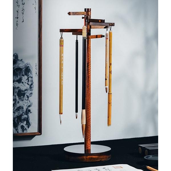 筆掛け 花梨 黒檀製 8本かけ 筆スタンド 書道用具 : 書道用品 緑風店