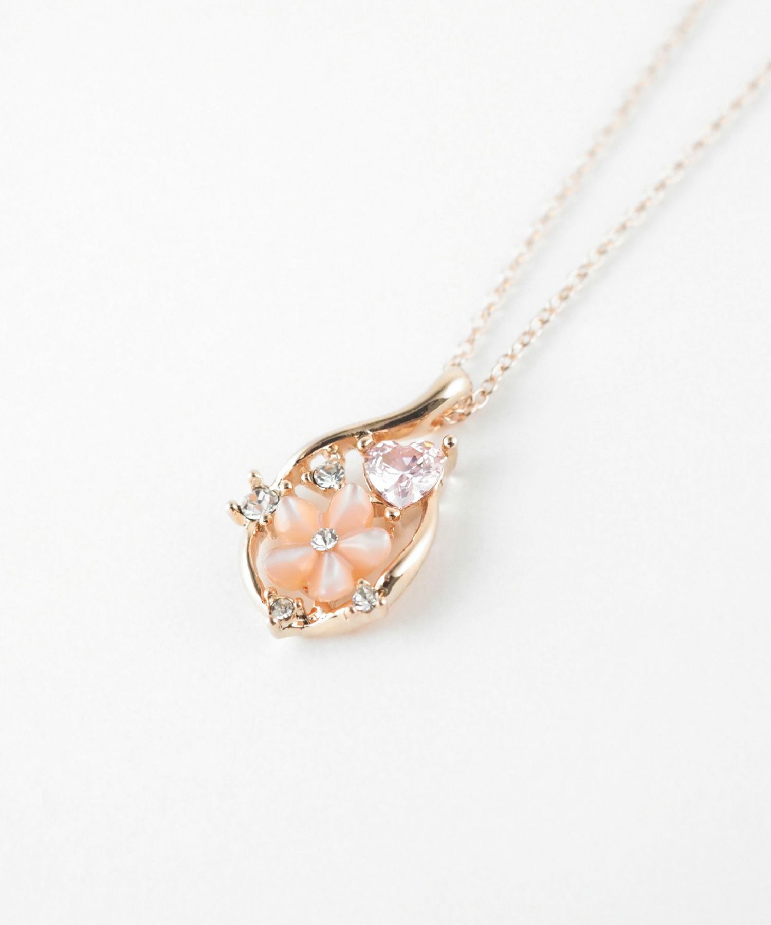 ピンク蝶貝フラワーハートドロップネックレス ｜ JUNOアクセサリー卸