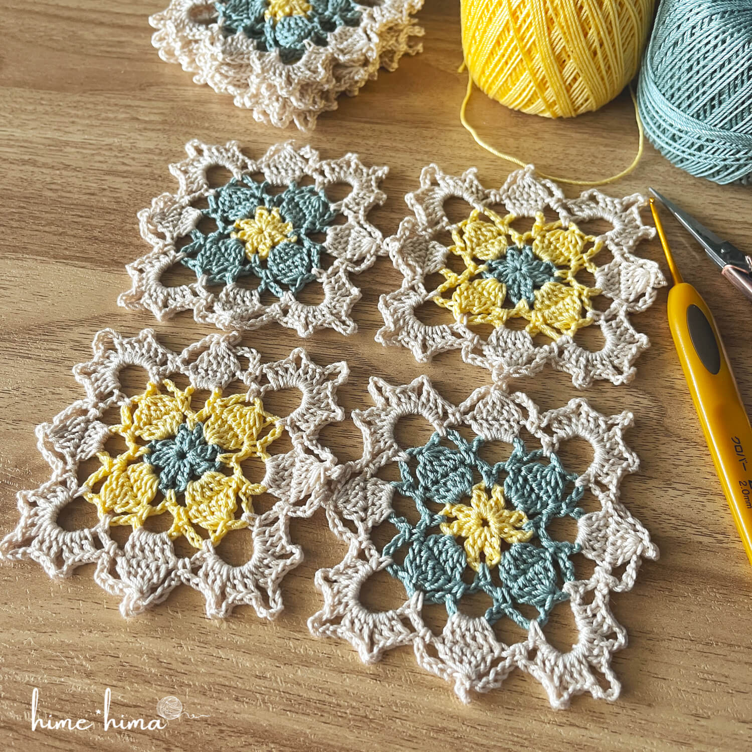 ダイソーレース糸で編む四角モチーフ(#motif_005)｜レース編み・かぎ